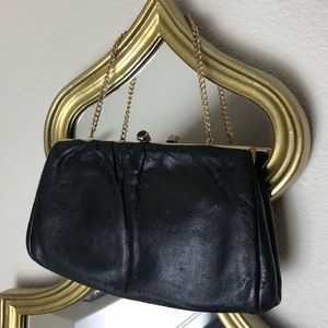 VINTAGE Black Clutch with Gold Chain